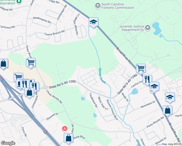 map of restaurants, bars, coffee shops, grocery stores, and more near 1026 Glencroft Drive in Columbia