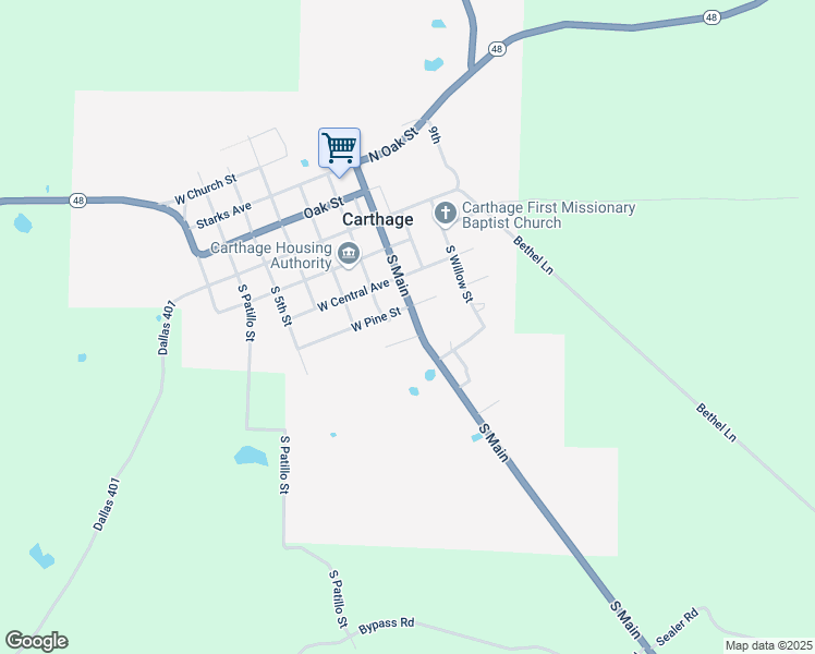 map of restaurants, bars, coffee shops, grocery stores, and more near 425 South Main in Carthage