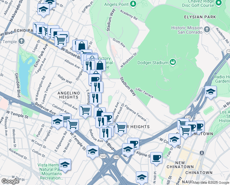 map of restaurants, bars, coffee shops, grocery stores, and more near 1047 Everett Place in Los Angeles