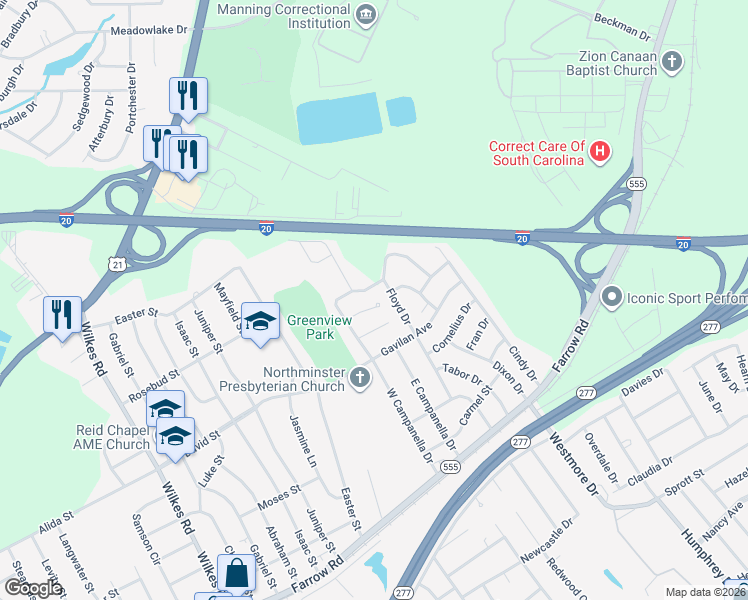 map of restaurants, bars, coffee shops, grocery stores, and more near 6820 Cindy Court in Columbia