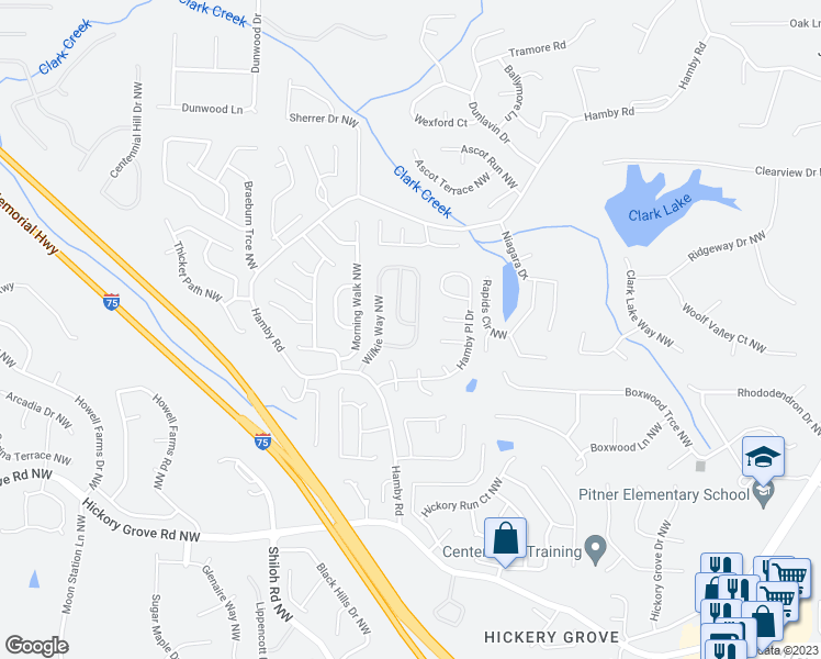 map of restaurants, bars, coffee shops, grocery stores, and more near 5001 Amber Way Northwest in Acworth