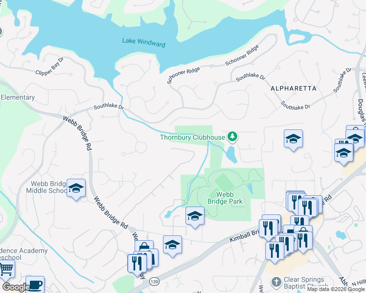 map of restaurants, bars, coffee shops, grocery stores, and more near 6665 Maid Marion Close in Alpharetta