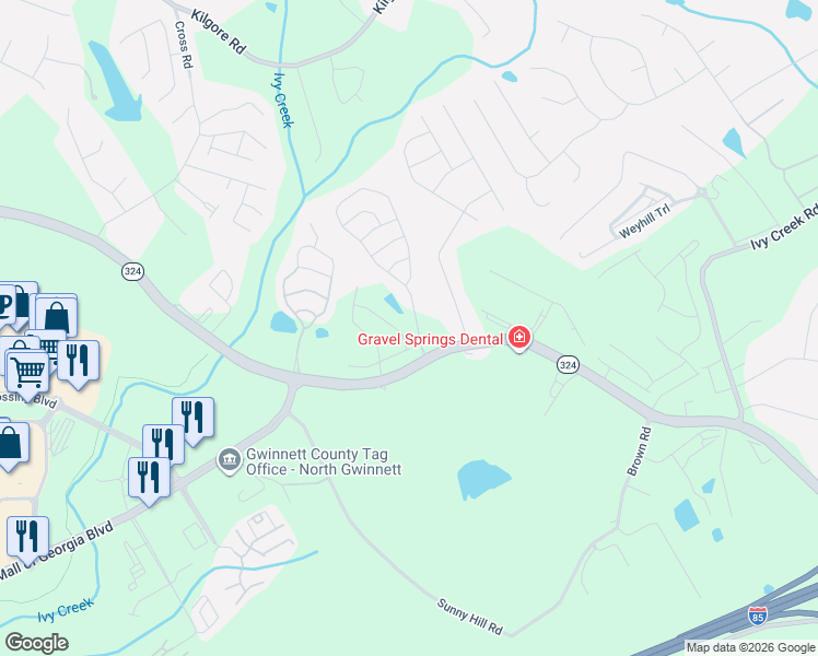 map of restaurants, bars, coffee shops, grocery stores, and more near 2993 Gravel Springs Road in Buford