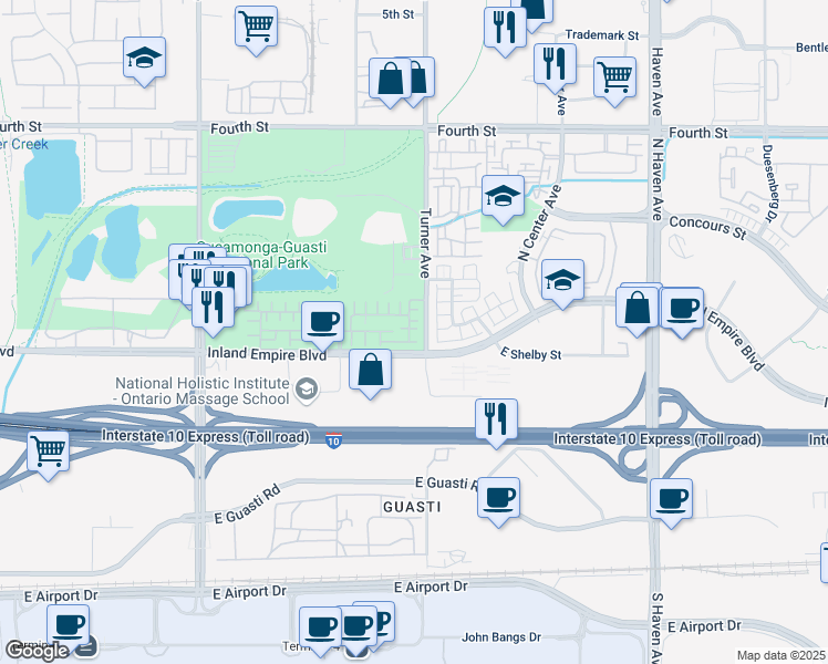 map of restaurants, bars, coffee shops, grocery stores, and more near 730 North Via Barolo in Ontario