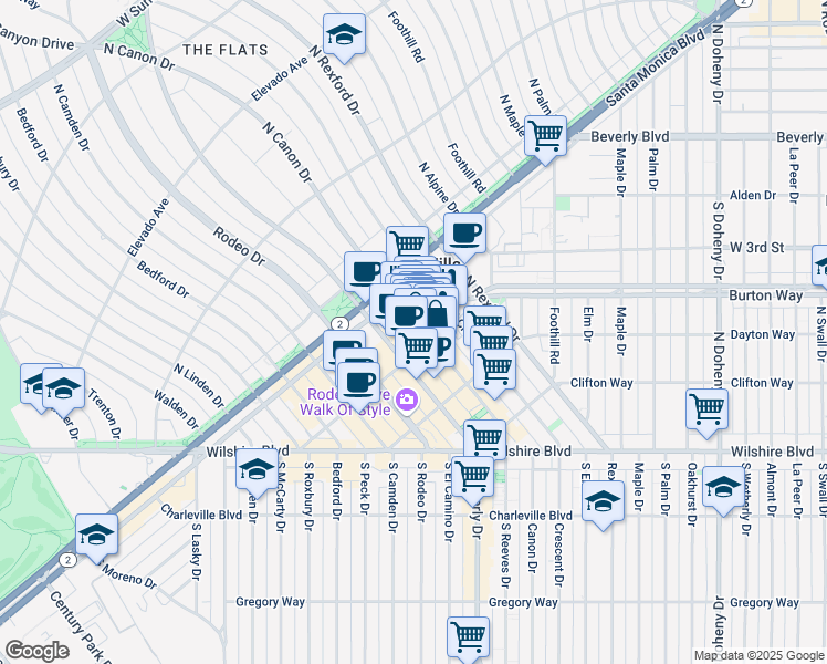 map of restaurants, bars, coffee shops, grocery stores, and more near 403 North Crescent Drive in Beverly Hills