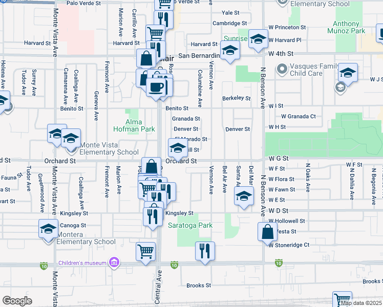 map of restaurants, bars, coffee shops, grocery stores, and more near 5421 Rudisill Street in Montclair