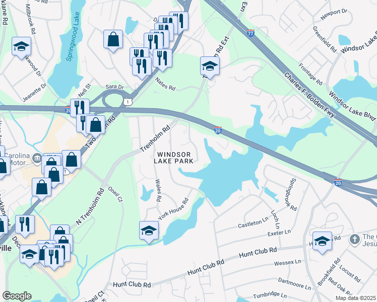 map of restaurants, bars, coffee shops, grocery stores, and more near 229 Windsor Point Road in Columbia