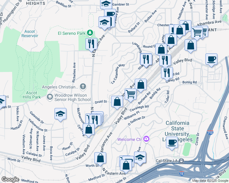 map of restaurants, bars, coffee shops, grocery stores, and more near 4909 Dartmouth Avenue in Los Angeles