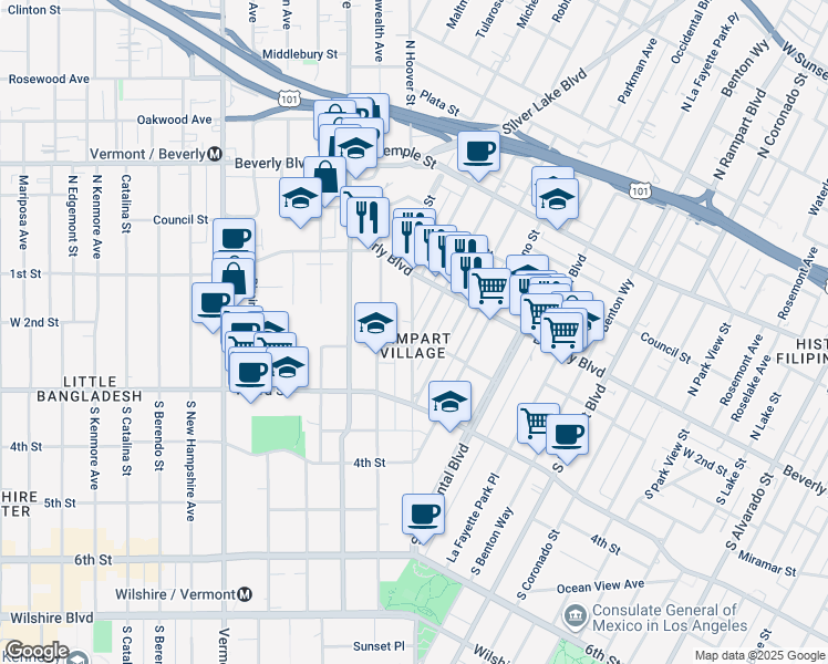 map of restaurants, bars, coffee shops, grocery stores, and more near in Los Angeles