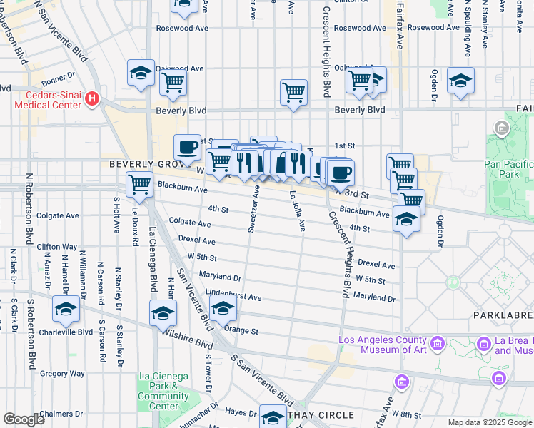 map of restaurants, bars, coffee shops, grocery stores, and more near 8265 4th Street in Los Angeles