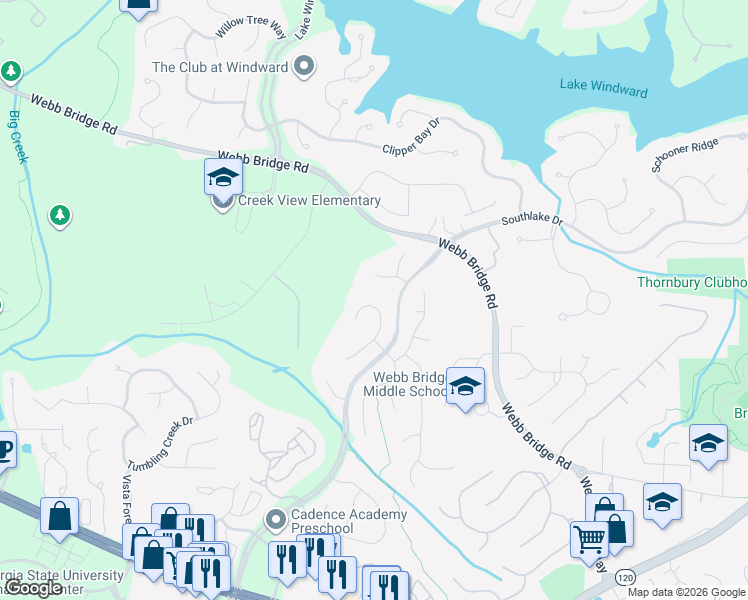 map of restaurants, bars, coffee shops, grocery stores, and more near 3575 Goldenrod Drive in Alpharetta