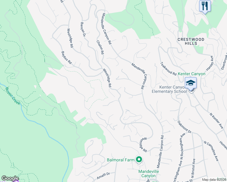 map of restaurants, bars, coffee shops, grocery stores, and more near 1981 Westridge Road in Los Angeles