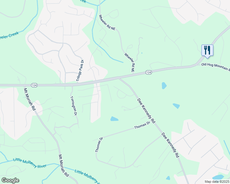 map of restaurants, bars, coffee shops, grocery stores, and more near 5119 Aylesbury Court in Hoschton