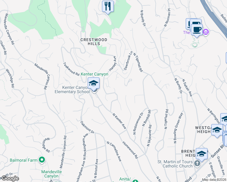 map of restaurants, bars, coffee shops, grocery stores, and more near 638 Hanley Avenue in Los Angeles