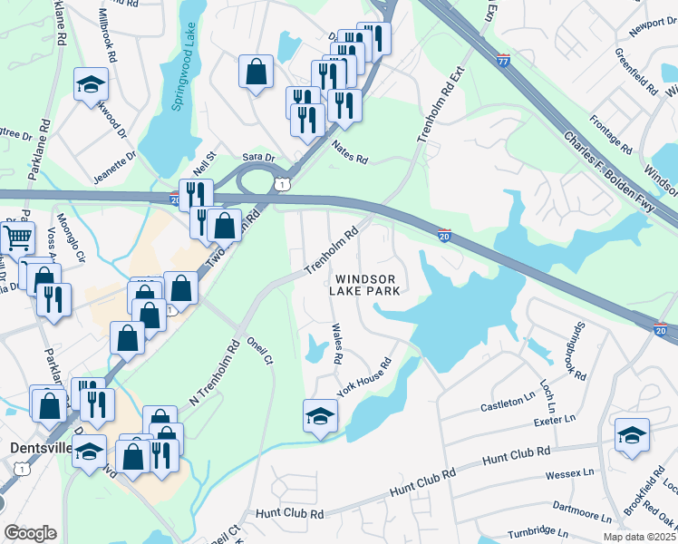 map of restaurants, bars, coffee shops, grocery stores, and more near 2912 Scotsman Road in Columbia