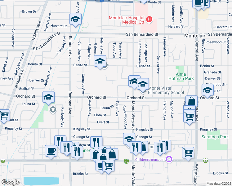 map of restaurants, bars, coffee shops, grocery stores, and more near 10076 Tudor Avenue in Montclair