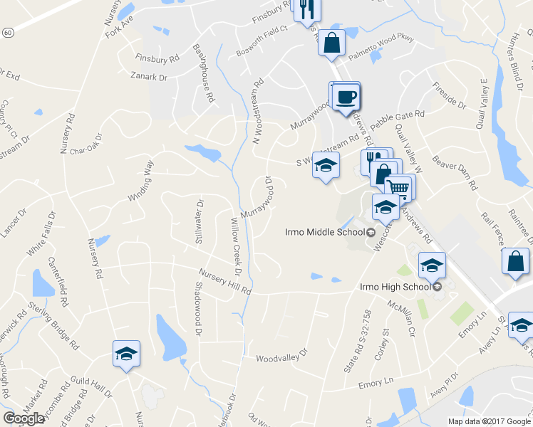 map of restaurants, bars, coffee shops, grocery stores, and more near 310 Mapleview Drive in Columbia