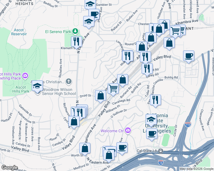 map of restaurants, bars, coffee shops, grocery stores, and more near 5063 Alhambra Avenue in Los Angeles