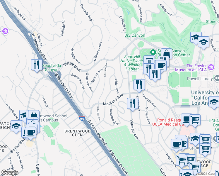 map of restaurants, bars, coffee shops, grocery stores, and more near 265 Denslow Avenue in Los Angeles