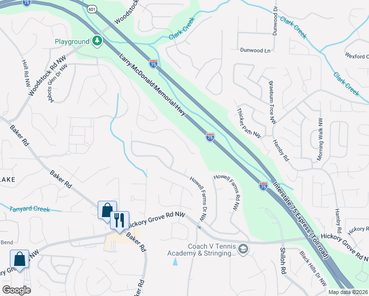 map of restaurants, bars, coffee shops, grocery stores, and more near 4773 Arbor View Parkway in Acworth