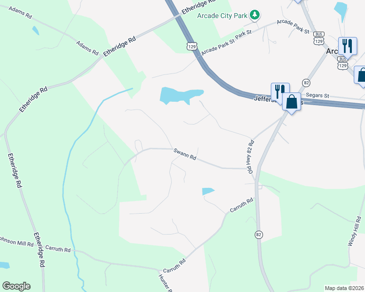 map of restaurants, bars, coffee shops, grocery stores, and more near 446 Swan Road in Jefferson