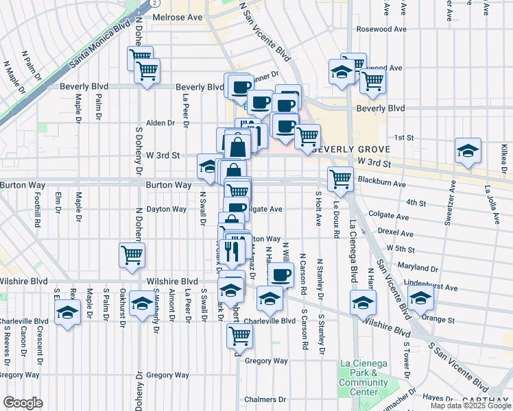 map of restaurants, bars, coffee shops, grocery stores, and more near 438 Arnaz Drive in Los Angeles