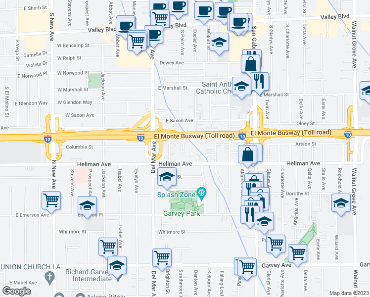 map of restaurants, bars, coffee shops, grocery stores, and more near 7922 1/2 Artson Street in Rosemead