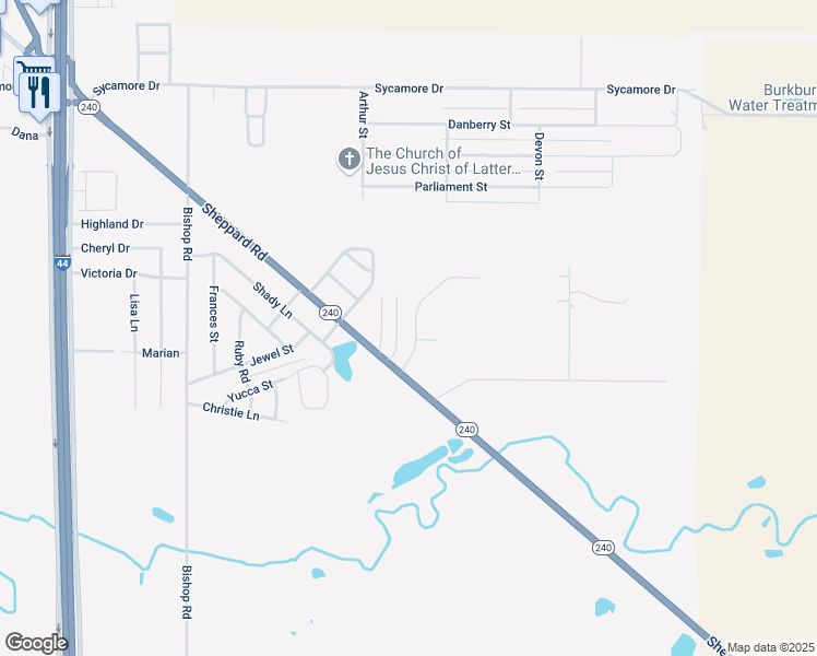 map of restaurants, bars, coffee shops, grocery stores, and more near 1319 Lucille Street in Burkburnett
