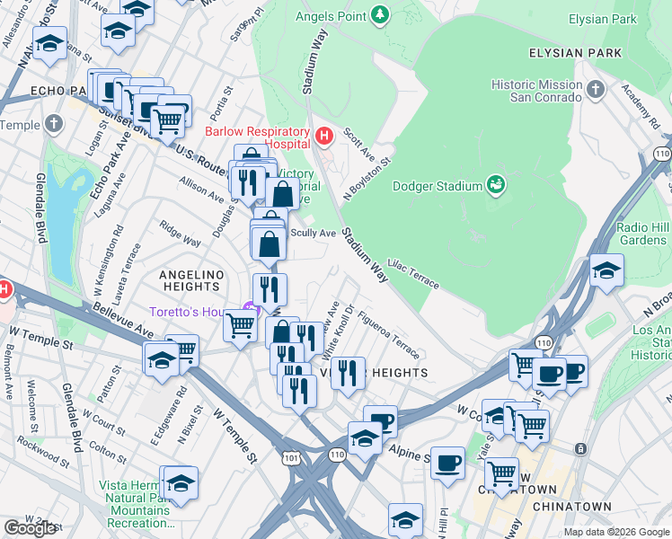map of restaurants, bars, coffee shops, grocery stores, and more near 1047 Everett Place in Los Angeles
