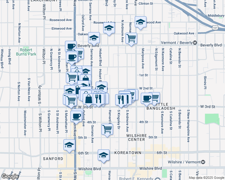 map of restaurants, bars, coffee shops, grocery stores, and more near in Los Angeles