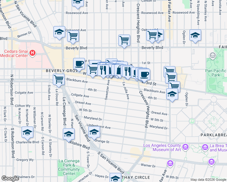 map of restaurants, bars, coffee shops, grocery stores, and more near 8265 4th Street in Los Angeles