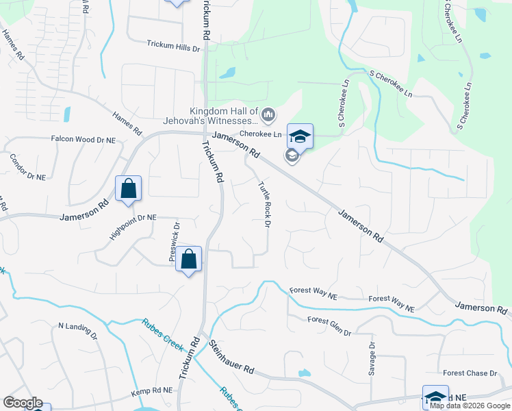 map of restaurants, bars, coffee shops, grocery stores, and more near 2424 Turtle Crossing in Marietta
