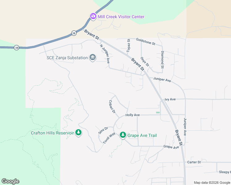 map of restaurants, bars, coffee shops, grocery stores, and more near 34838 Olive Tree Lane in Yucaipa