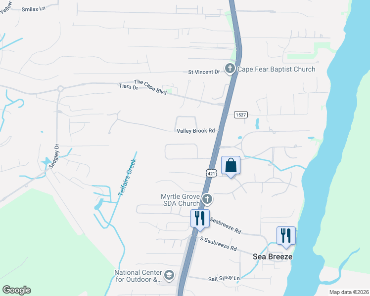map of restaurants, bars, coffee shops, grocery stores, and more near 523 Sea Castle Court in Wilmington