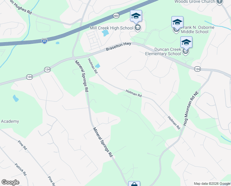 map of restaurants, bars, coffee shops, grocery stores, and more near 1878 Holman Road in Hoschton