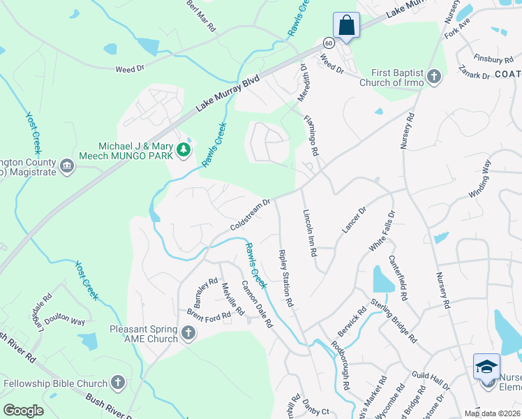 map of restaurants, bars, coffee shops, grocery stores, and more near 411 Coldstream Drive in Columbia