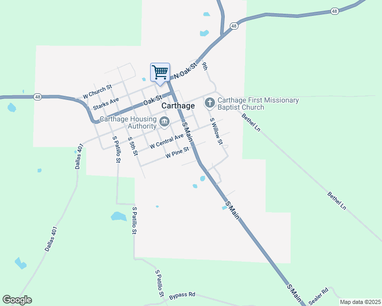 map of restaurants, bars, coffee shops, grocery stores, and more near 425 South Main in Carthage
