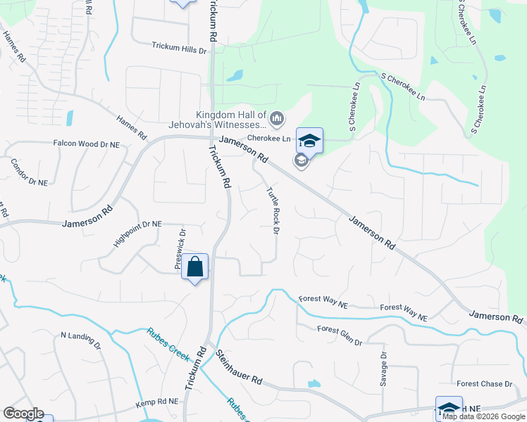 map of restaurants, bars, coffee shops, grocery stores, and more near 2424 Turtle Crossing in Marietta