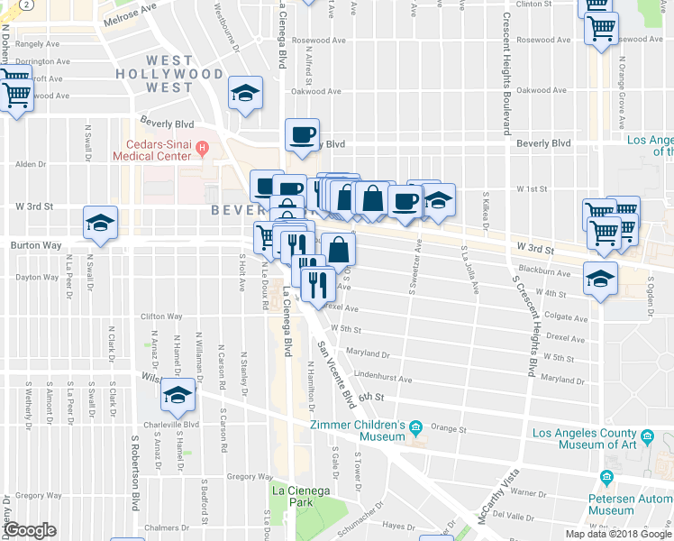 map of restaurants, bars, coffee shops, grocery stores, and more near 8412 W 4th St in Los Angeles