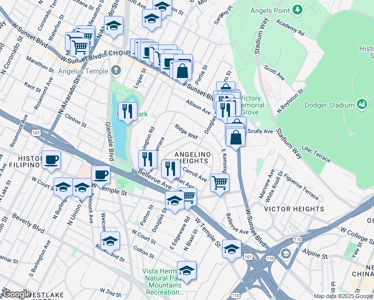 map of restaurants, bars, coffee shops, grocery stores, and more near in Los Angeles