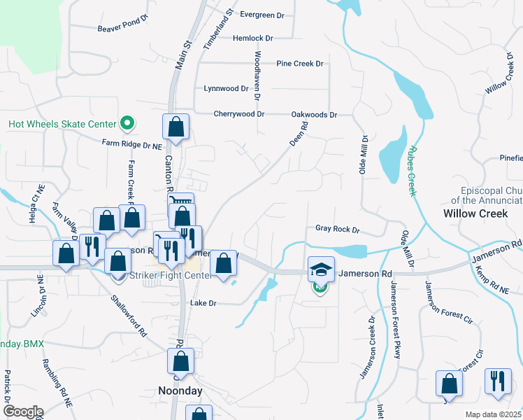 map of restaurants, bars, coffee shops, grocery stores, and more near 4849 Chapelle Court in Marietta