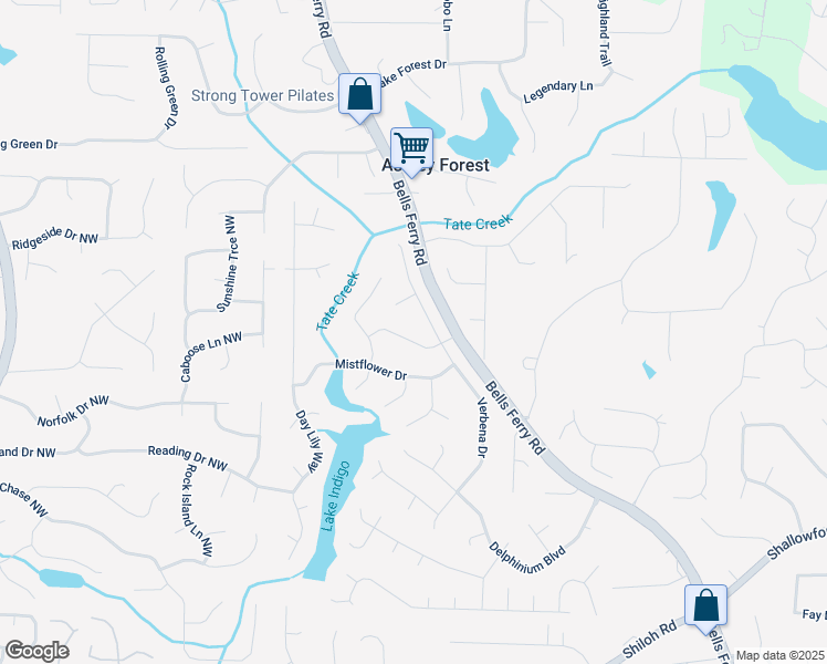 map of restaurants, bars, coffee shops, grocery stores, and more near 708 Larkspur Boulevard in Acworth