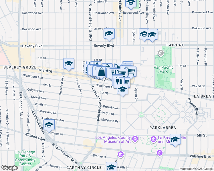 map of restaurants, bars, coffee shops, grocery stores, and more near 7959 1/2 Blackburn Avenue in Los Angeles