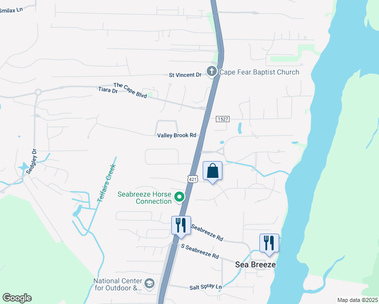map of restaurants, bars, coffee shops, grocery stores, and more near 7450 Carolina Beach Road in Wilmington