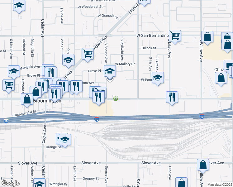 map of restaurants, bars, coffee shops, grocery stores, and more near 838 West Valley Boulevard in Bloomington