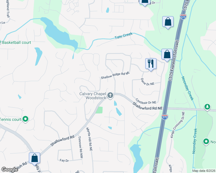 map of restaurants, bars, coffee shops, grocery stores, and more near 4811 Willowwood Drive Northeast in Kennesaw