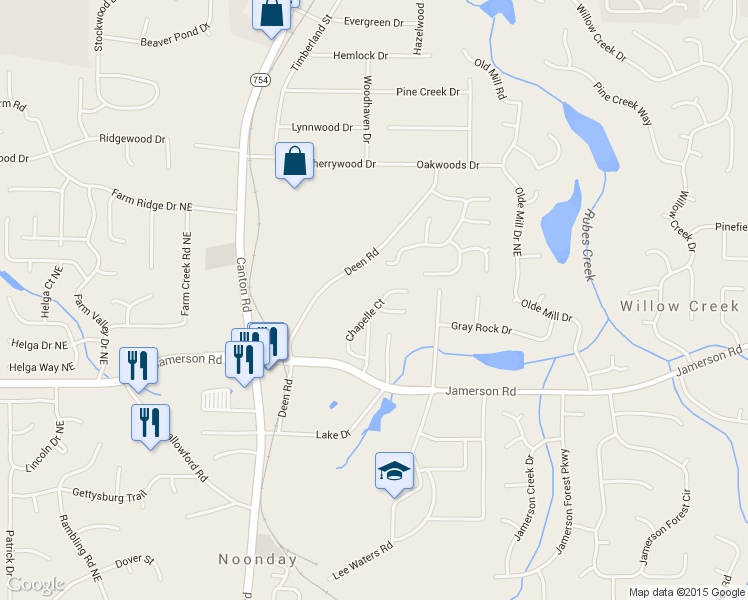 map of restaurants, bars, coffee shops, grocery stores, and more near 4849 Chapelle Court in Marietta