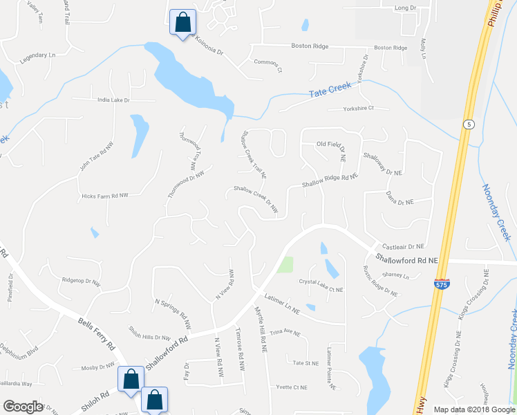 map of restaurants, bars, coffee shops, grocery stores, and more near 4757 Shallow Ridge Road Northeast in Kennesaw