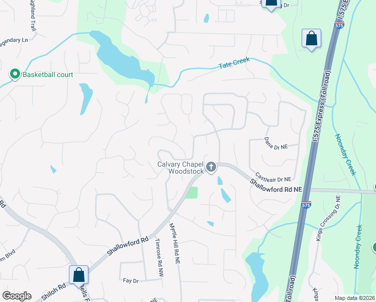 map of restaurants, bars, coffee shops, grocery stores, and more near 4802 Shallow Creek Drive Northwest in Kennesaw
