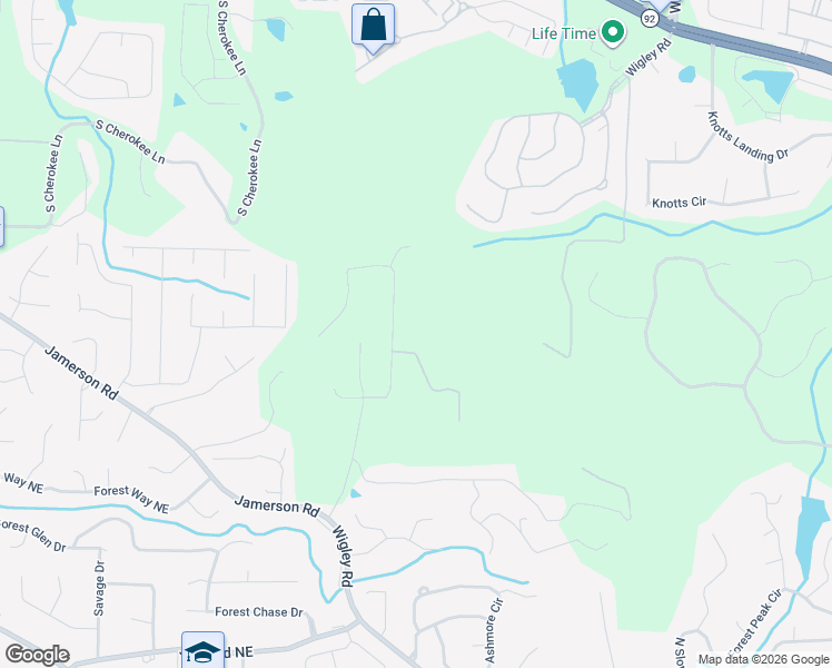 map of restaurants, bars, coffee shops, grocery stores, and more near 4950 Wigley Road Northeast in Marietta